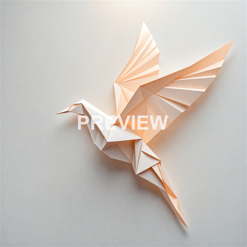 The image features a delicate, origami paper sculpture of a butterfly, crafted from light-colored paper with intricate folding details, placed on a plain, neutral background.